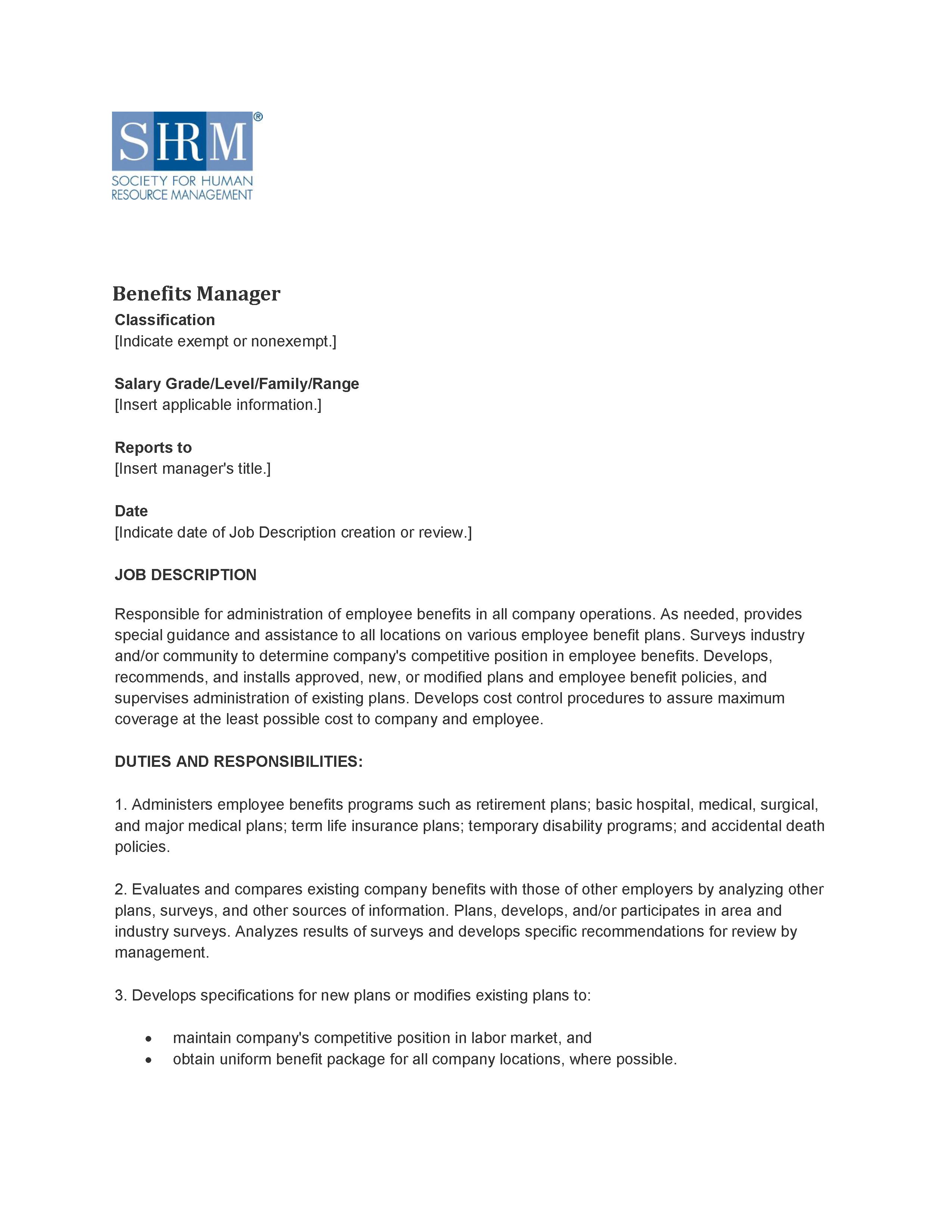 benefits manager alexander street a proquest company benefits manager job description