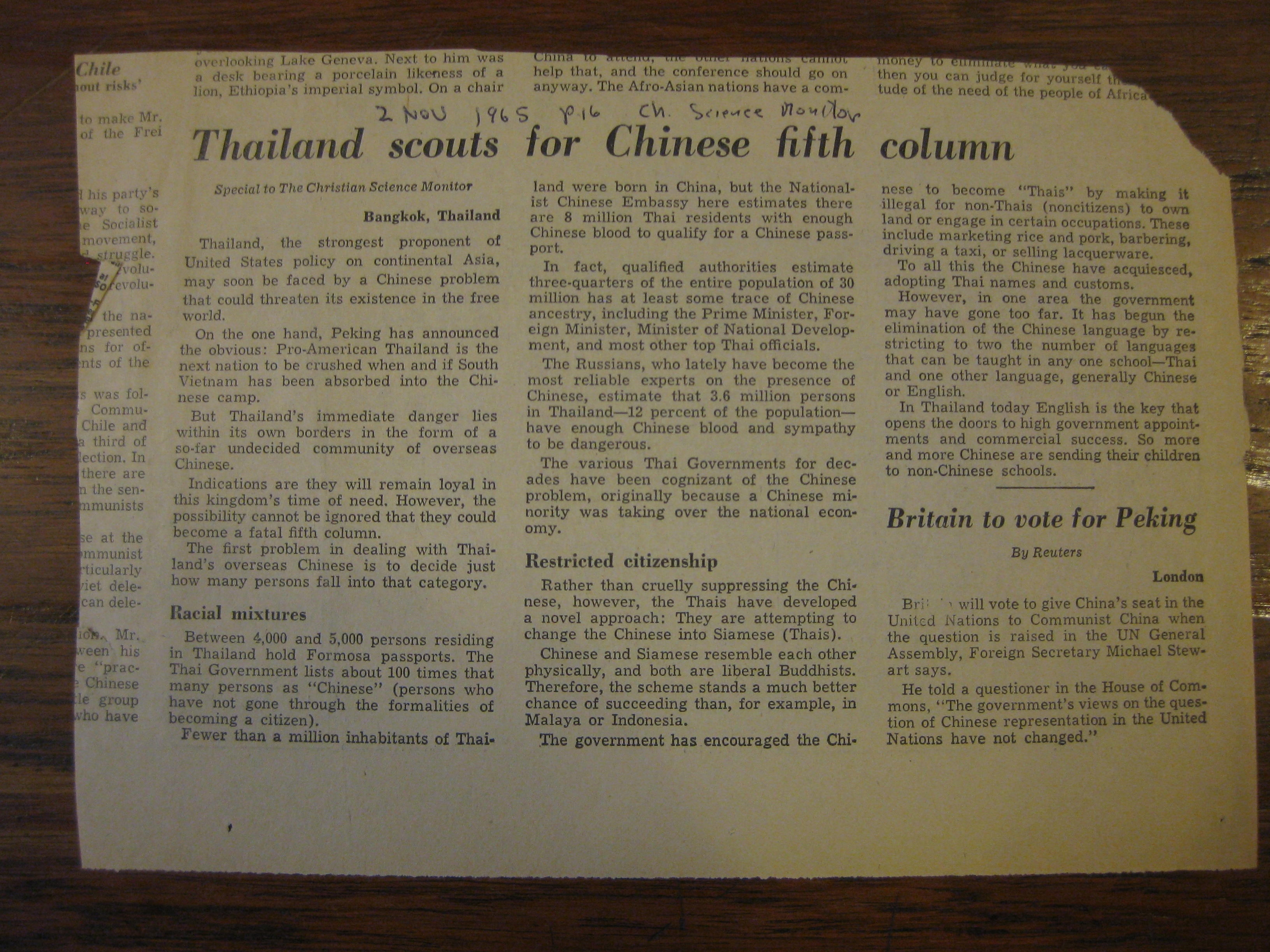 Thailand Scouts For Chinese Fifth Column Alexander Street