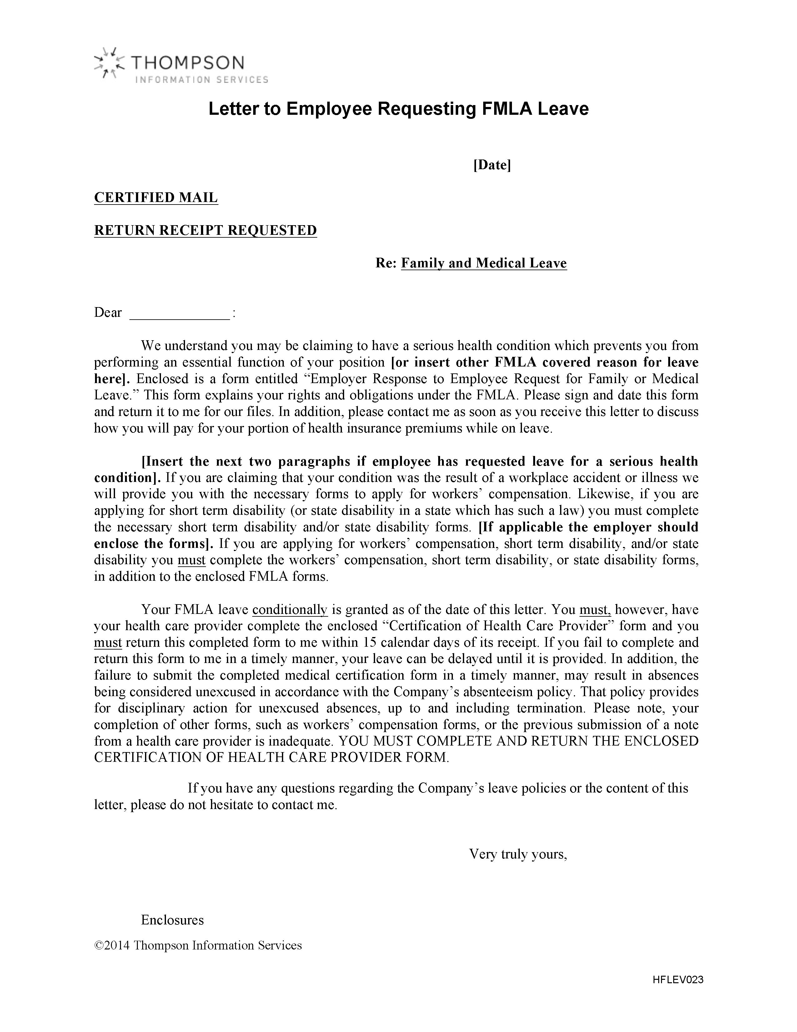 Medical Leave Sample Fmla Letter To Employer PDF Template