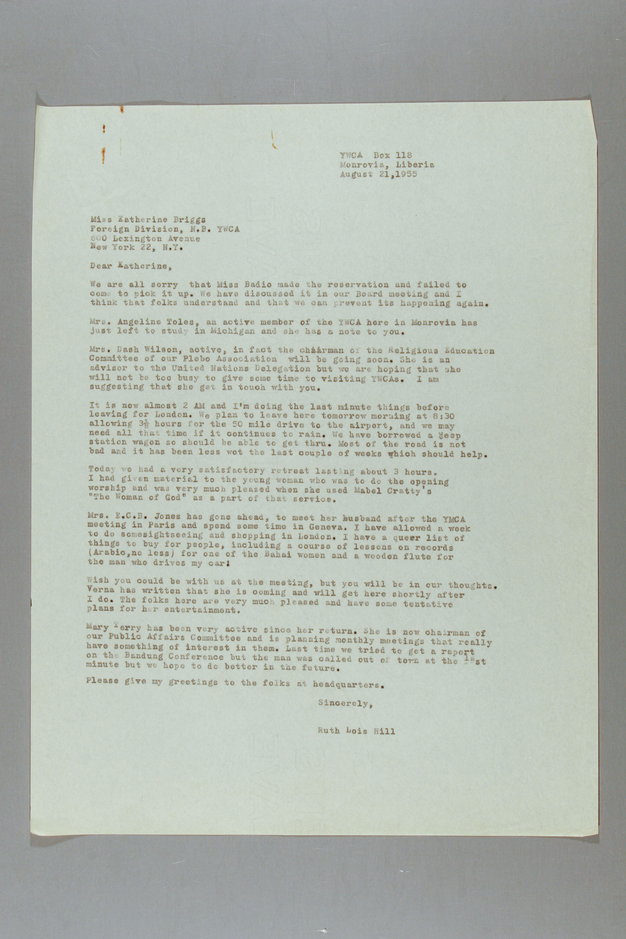 Letter From Ruth Lois Hill To Katherine Briggs August 21 1955
