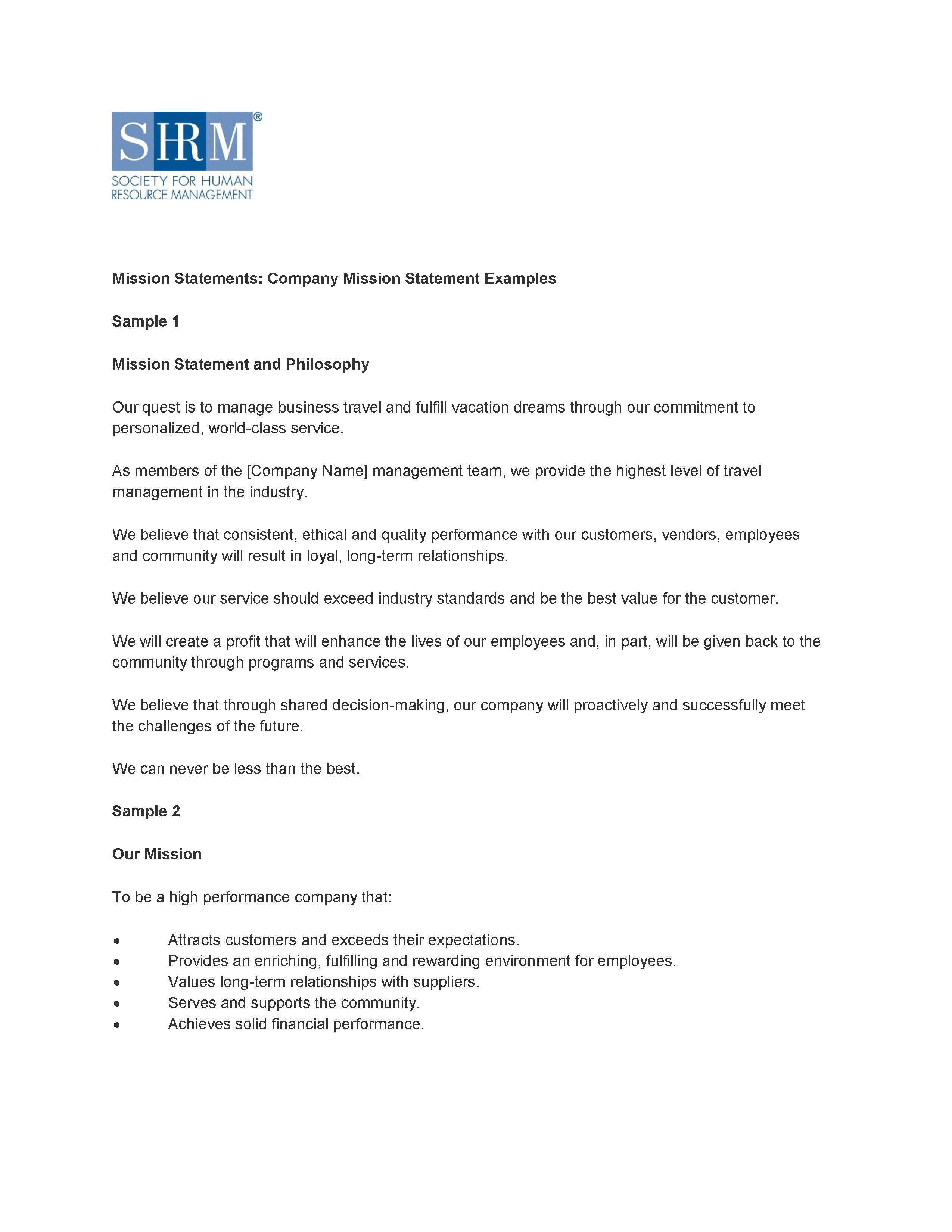 Pany Mission Statement Examples
