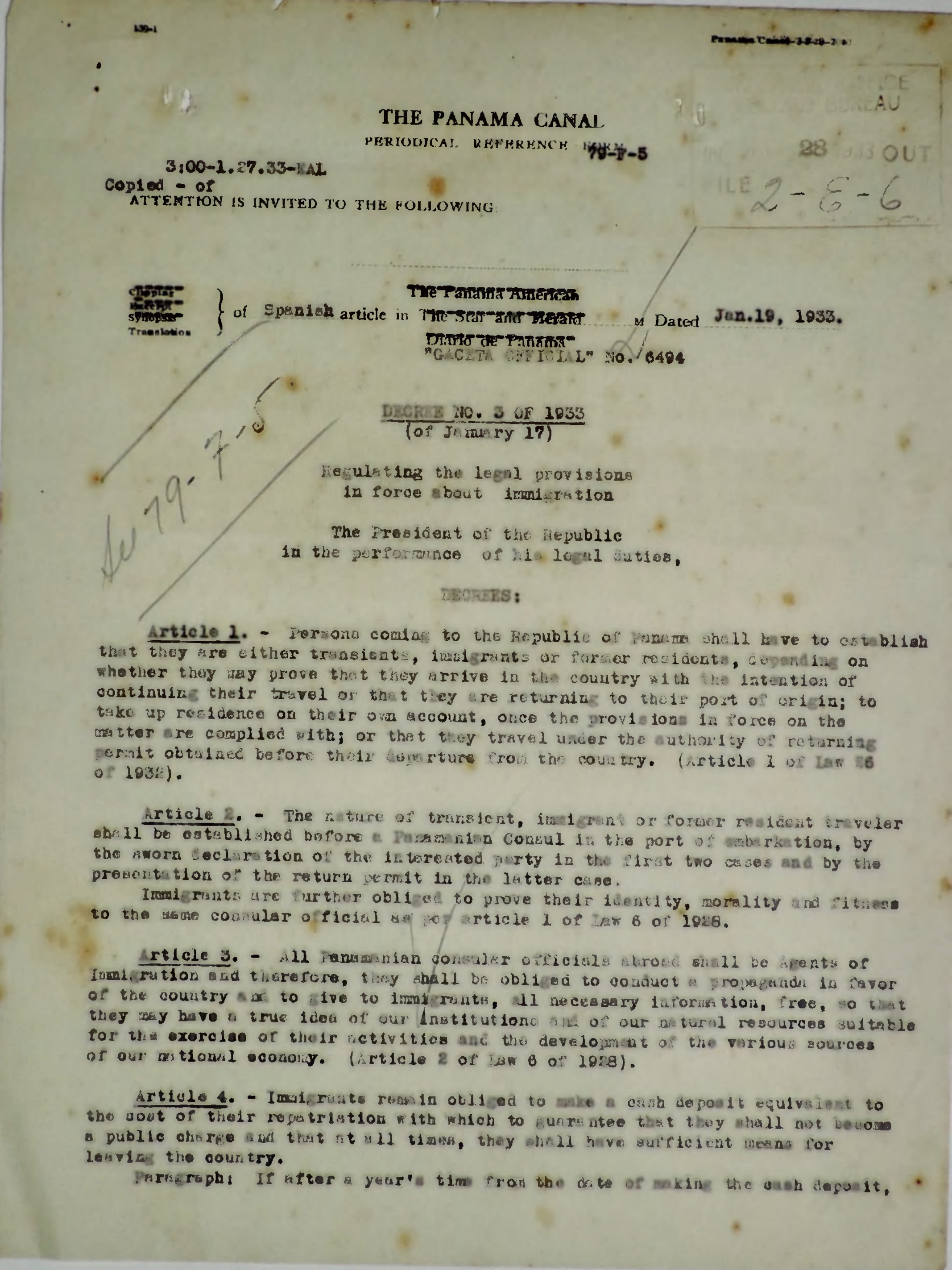 Regulating the 1933 3 Number in of ... Provisions - Legal Decree